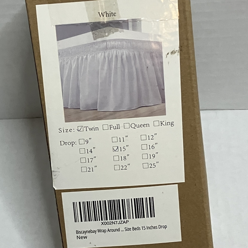 NIB White Twin Bed Skirt - 15" Drop